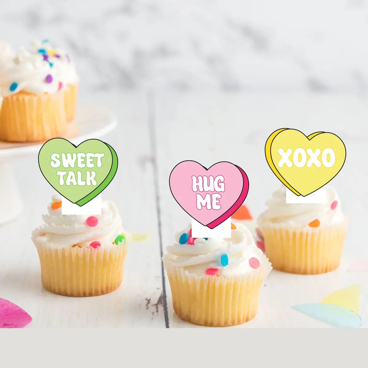 Valentine Hearts Pre-Cut Edible Stand Up Wafer Card Cupcake Toppers 1