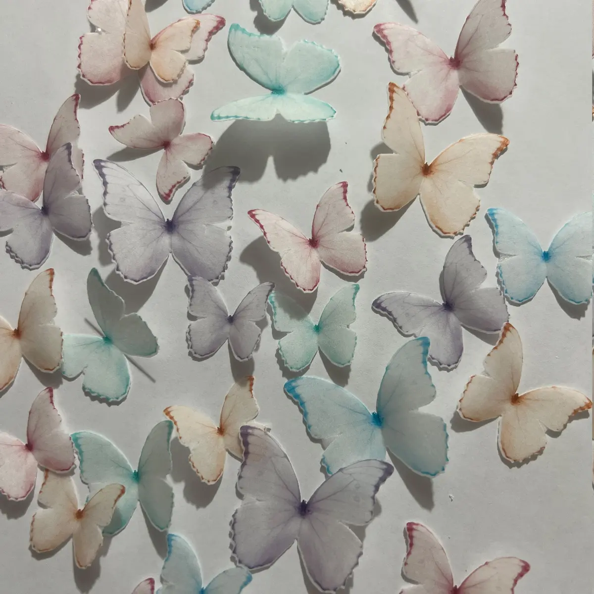 Multicoloured Pastel Pre-Cut Edible Wafer Butterflies 1