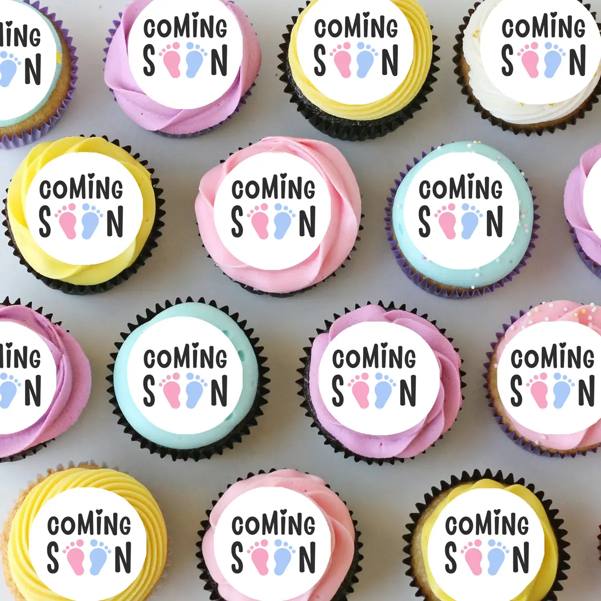 Coming Soon Baby Boy Girl Shower Pre-Cut Mini Edible Cupcake Or Cookie Toppers 1