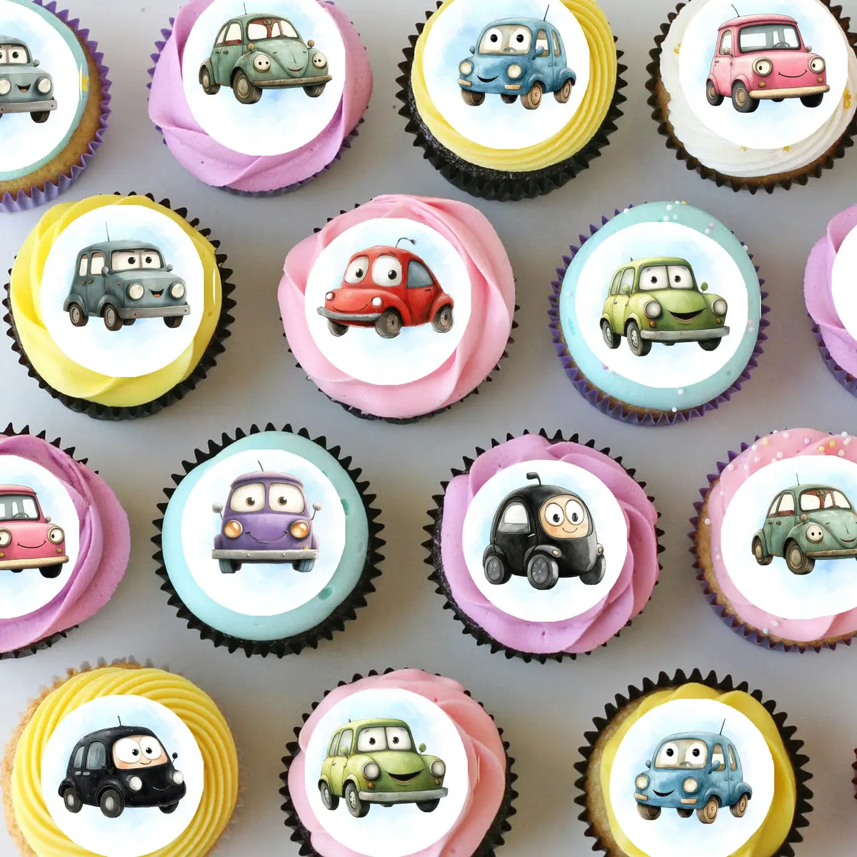 Cute Cars Pre-Cut Mini Edible Cupcake Or Cookie Toppers 1
