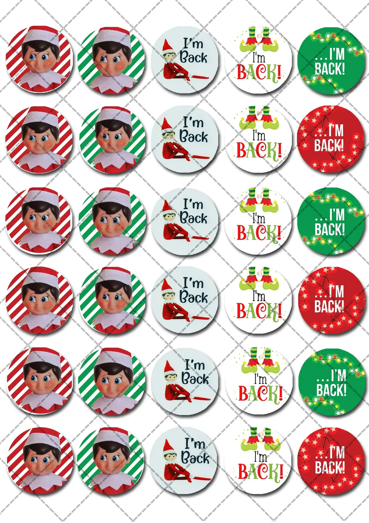 Elf On The Shelf Pre-Cut Mini Edible Cupcake Or Cookie Toppers 2