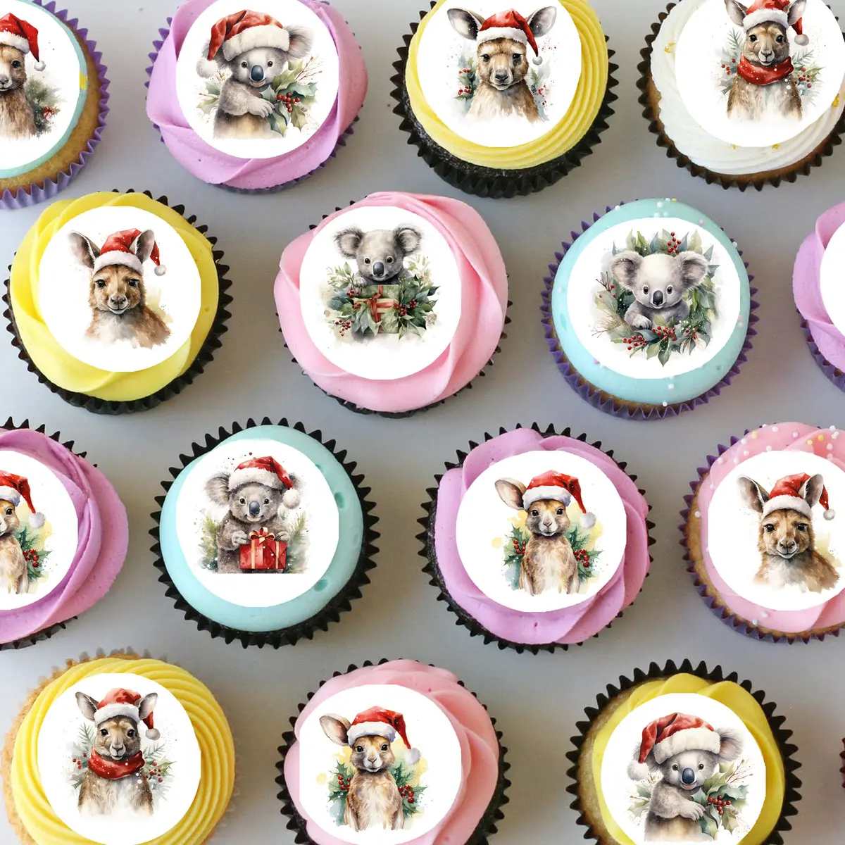 Australian Christmas Animals Pre-Cut Mini Edible Cupcake Or Cookie Toppers 1