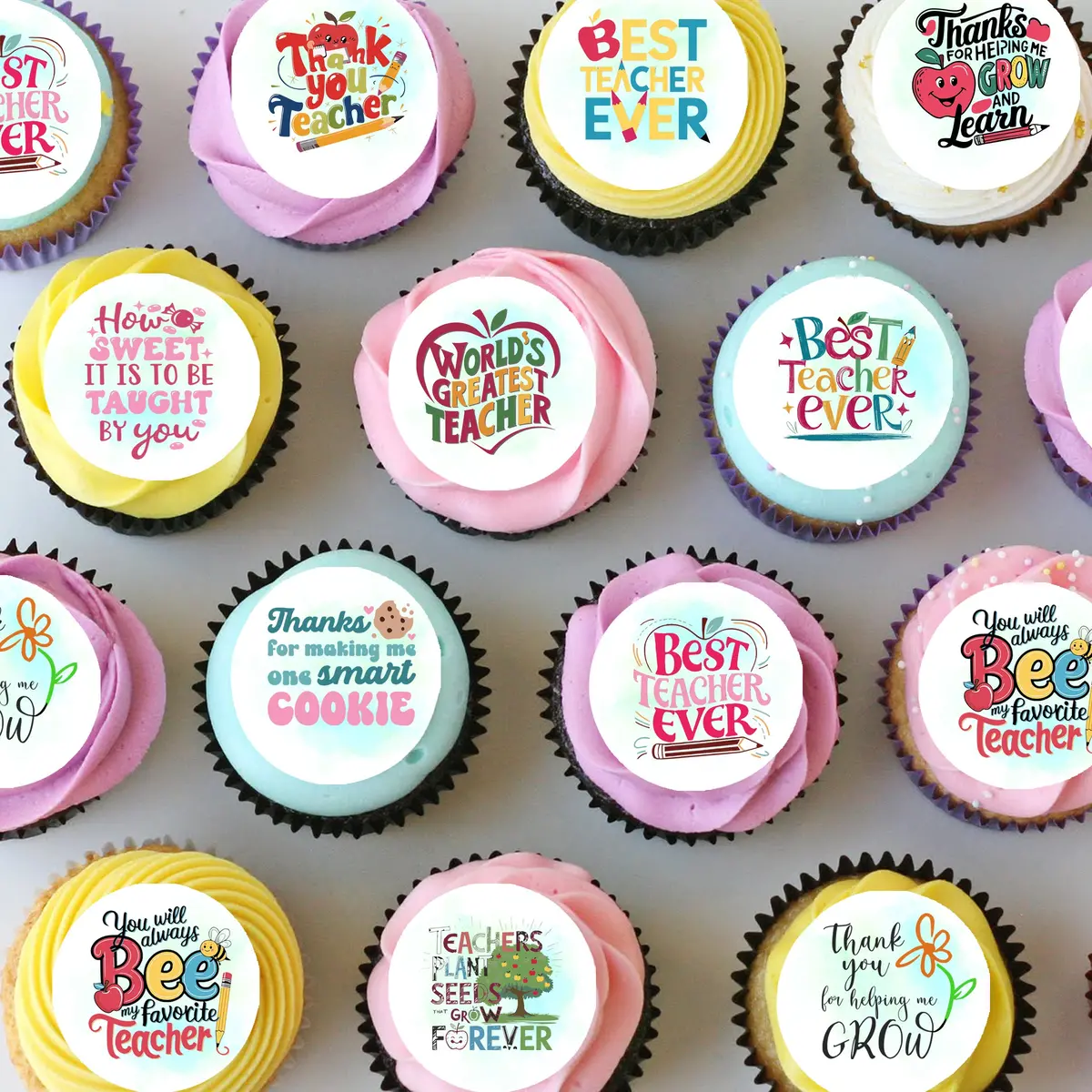 Teacher Thank You Pre-Cut Mini Edible Cupcake Or Cookie Toppers 1