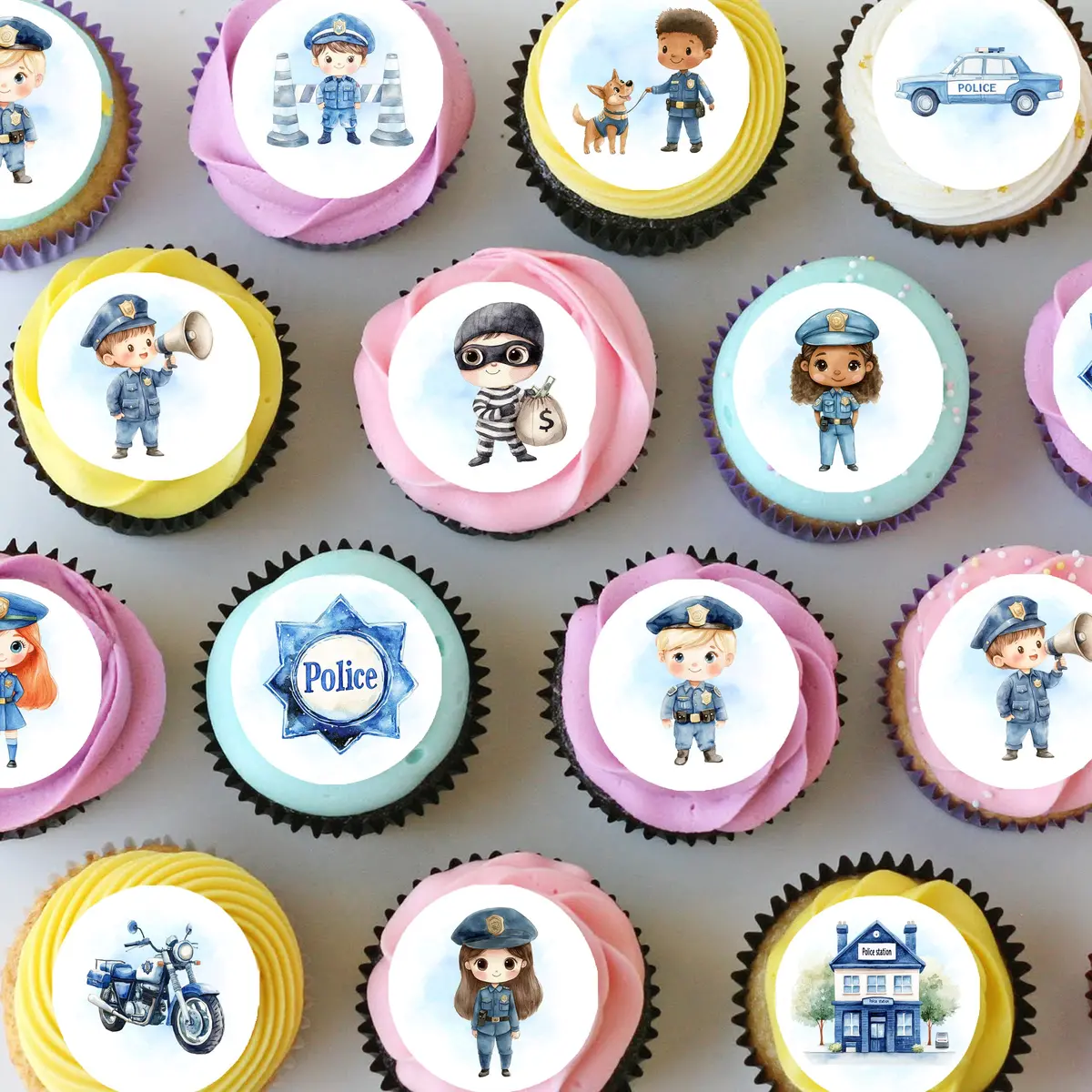 Police Themed Pre-Cut Mini Edible Icing Cupcake Or Cookie Toppers 1