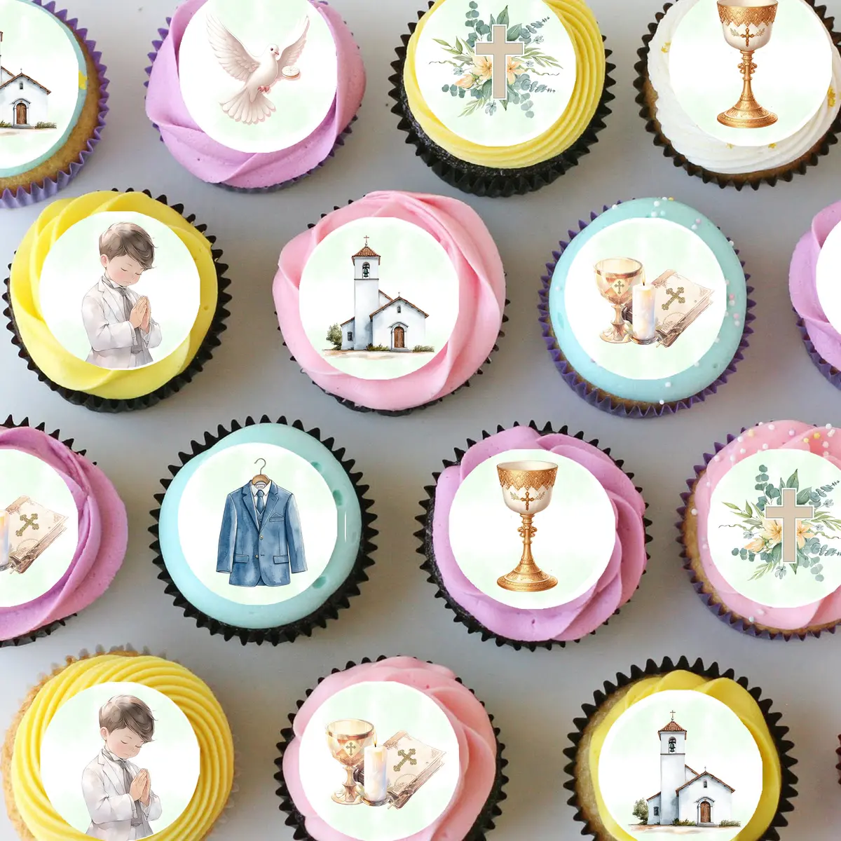 First Holy Communion Pre-Cut Mini Edible Cupcake Or Cookie Toppers 1