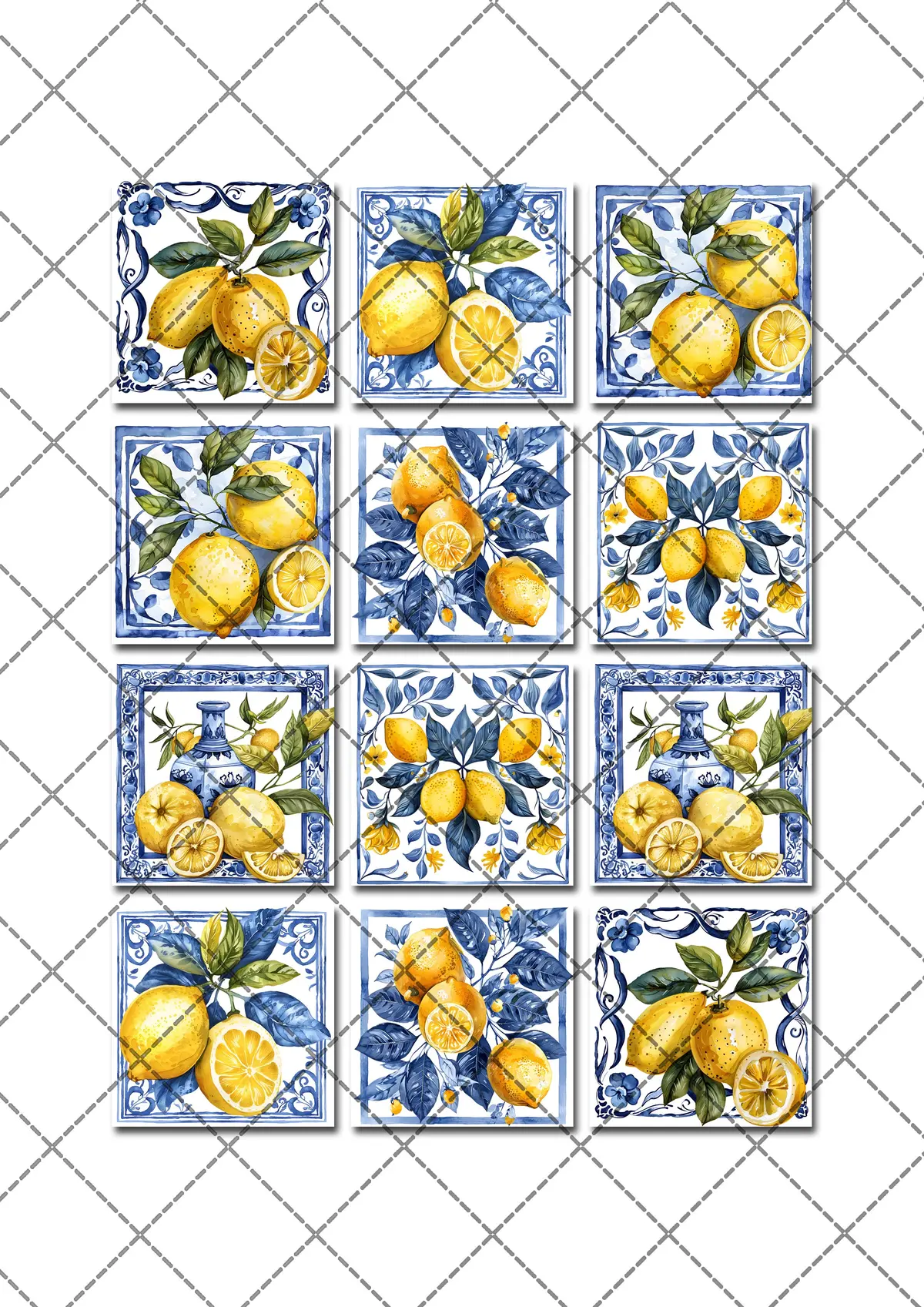 Lemon Amalfi Tiles Square Edible Cookie Toppers 4