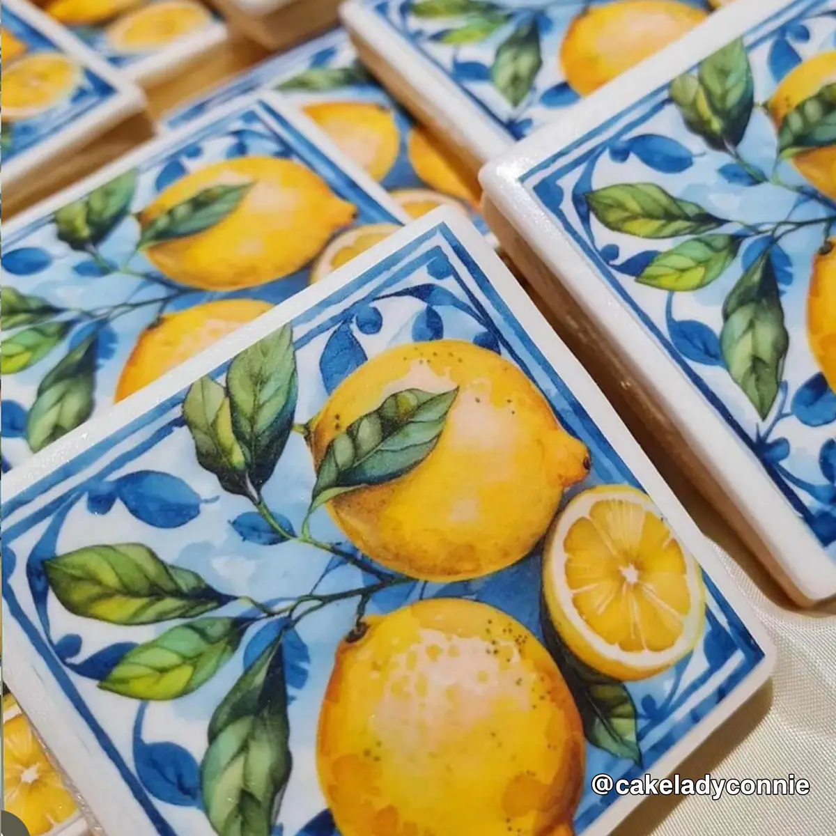 Lemon Amalfi Tiles Square Edible Cookie Toppers 2