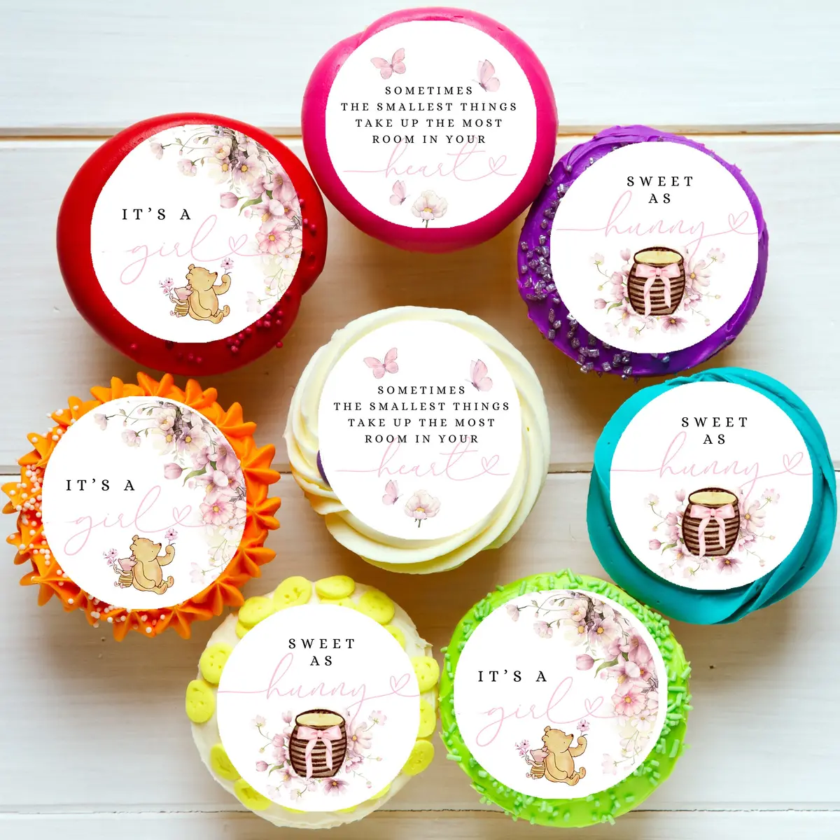 Baby Girl Baby Shower Cute Honeypot Pre-Cut Edible Cupcake Or Cookie Toppers 1