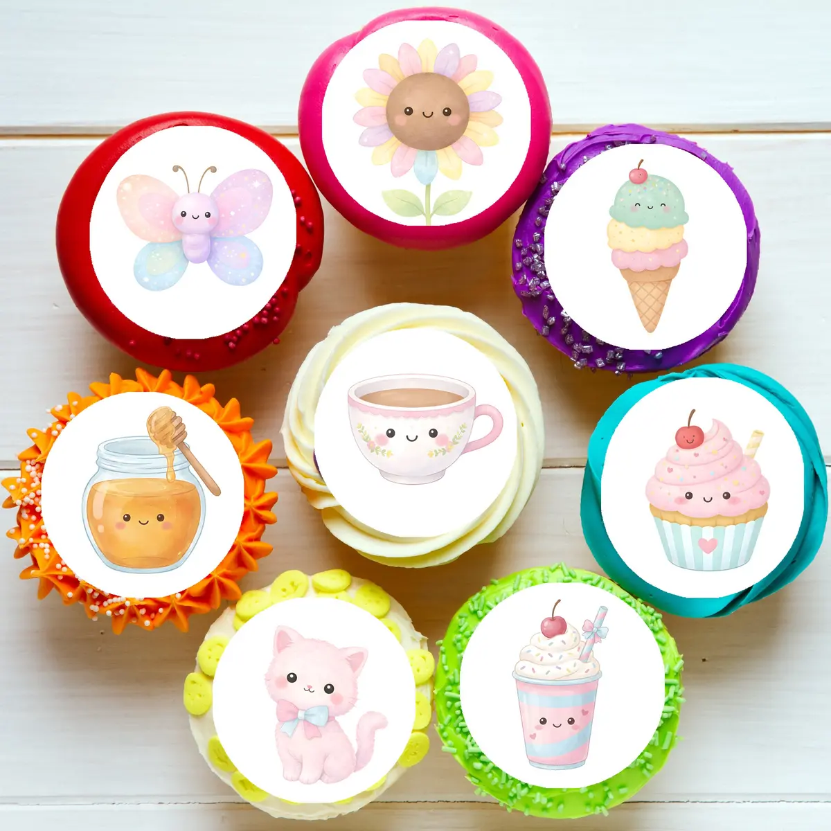 Cute Kawaii Pre-Cut Edible Cupcake Or Cookie Toppers 1