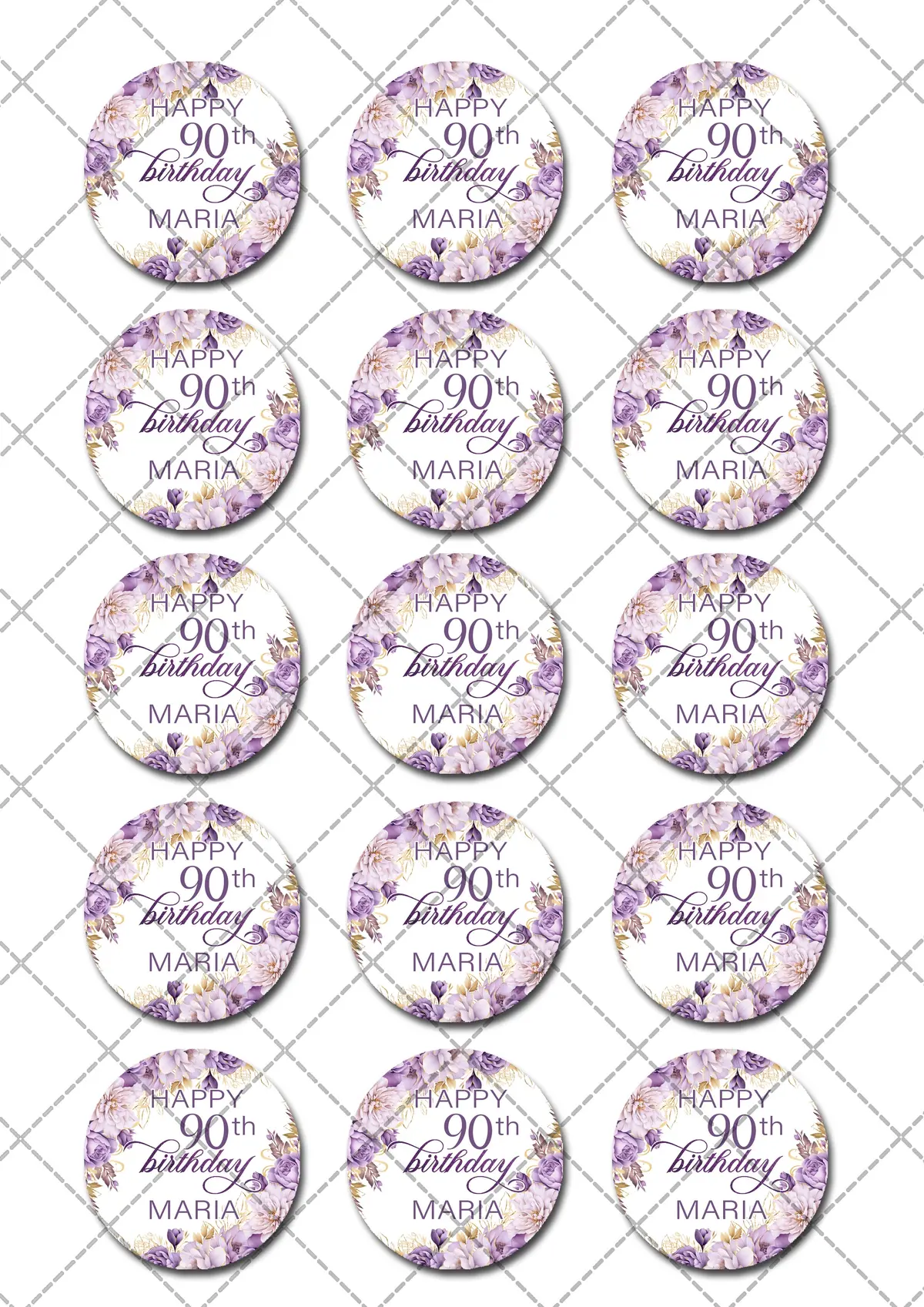 Floral Birthday Pre-Cut Edible Cupcake Or Cookie Toppers 2