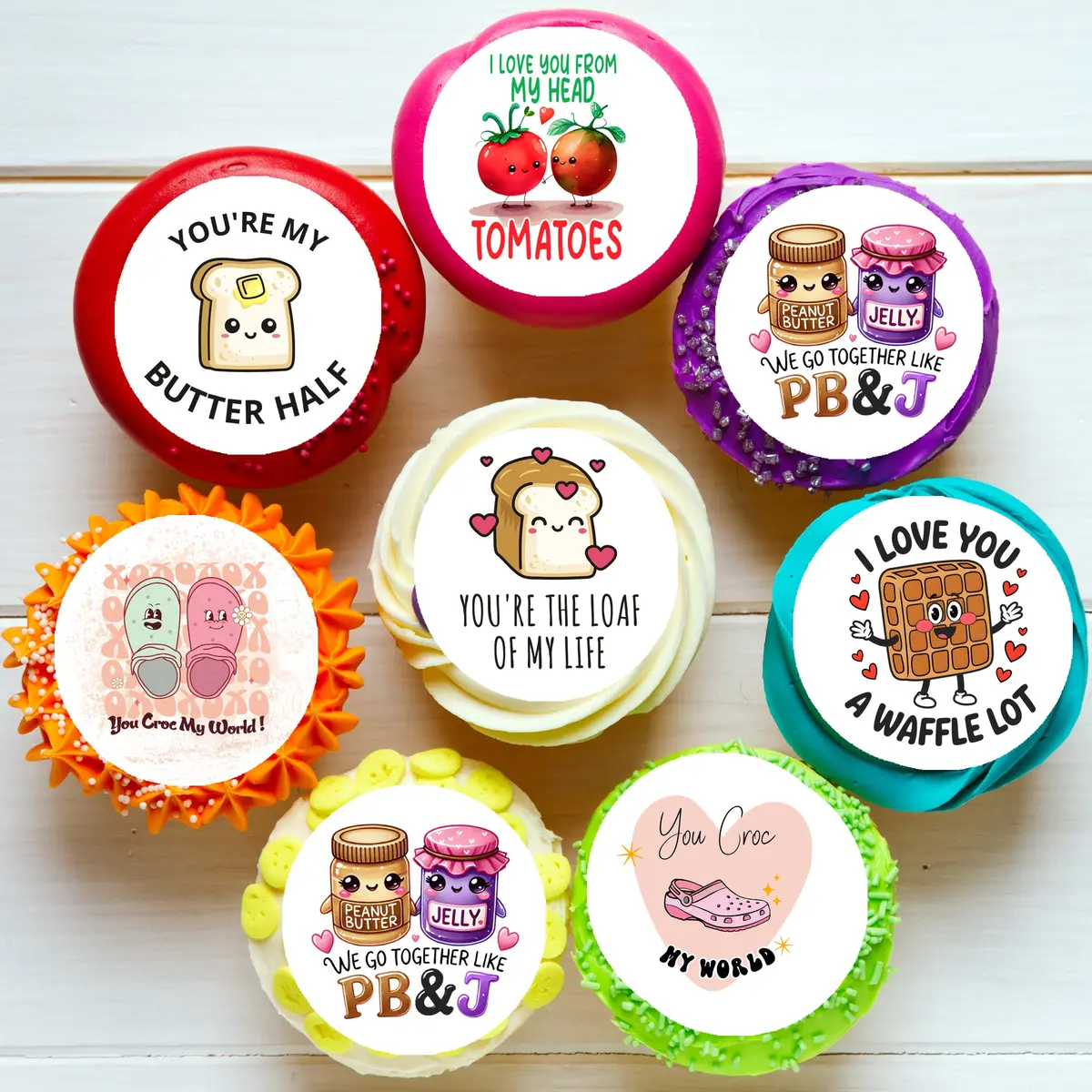 Valentine Love Puns Pre-Cut Edible Cupcake Or Cookie Toppers 1