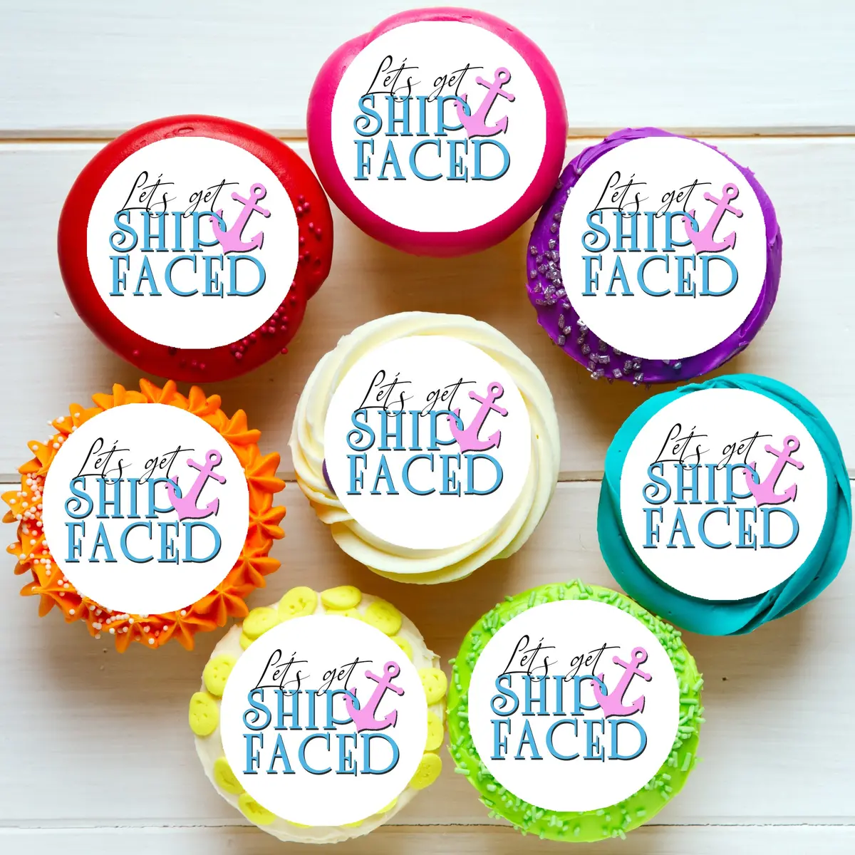 Let's Get Ship Faced Pre-Cut Edible Cupcake Or Cookie Toppers 1