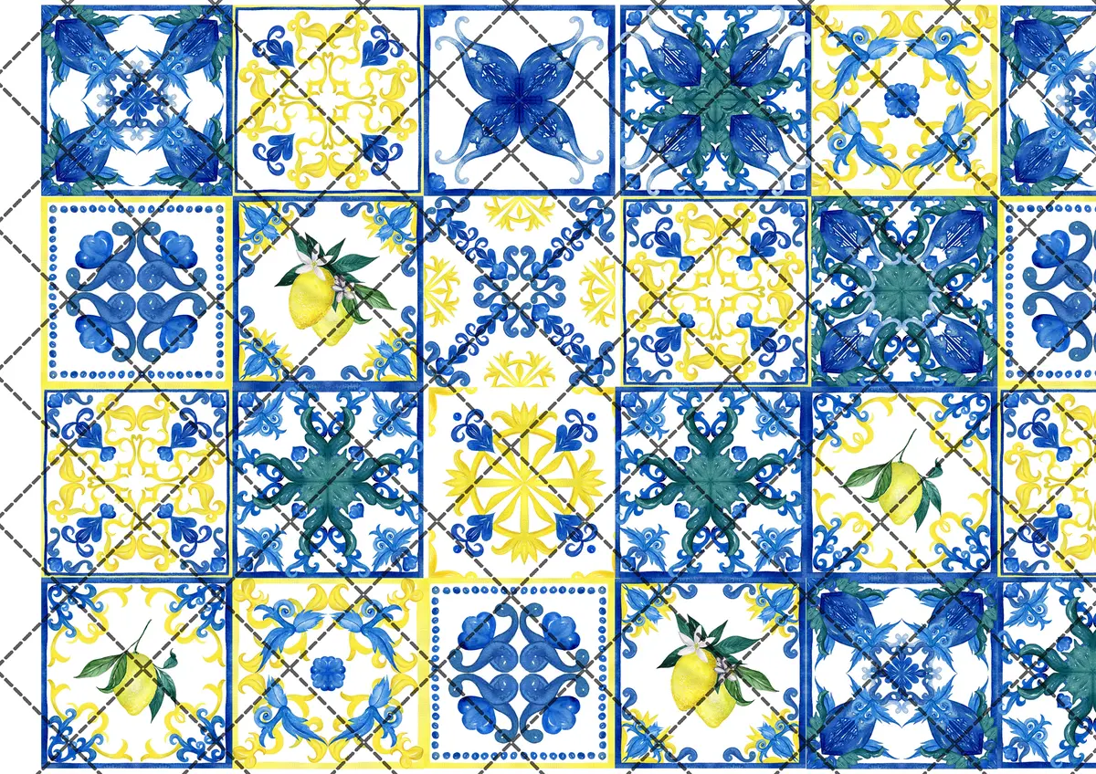 Amalfi Lemon Blue Tile Pattern Edible Icing Cake Wrap 2