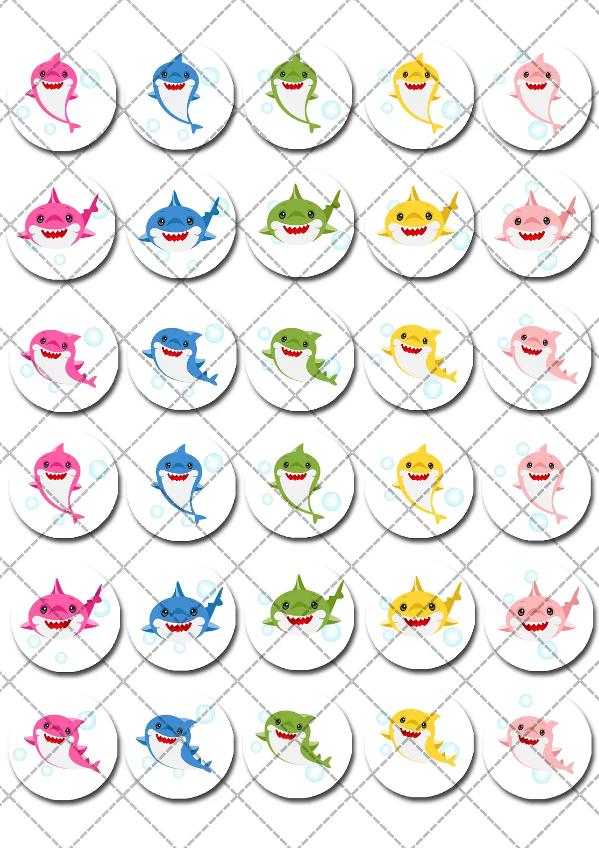 Baby Shark Inspired Pre-Cut Mini Edible Icing Cupcake Or Cookie Toppers 2