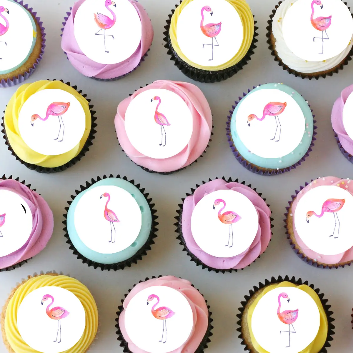Flamingo Bird Pre-Cut Mini Edible Cupcake Or Cookie Toppers 1