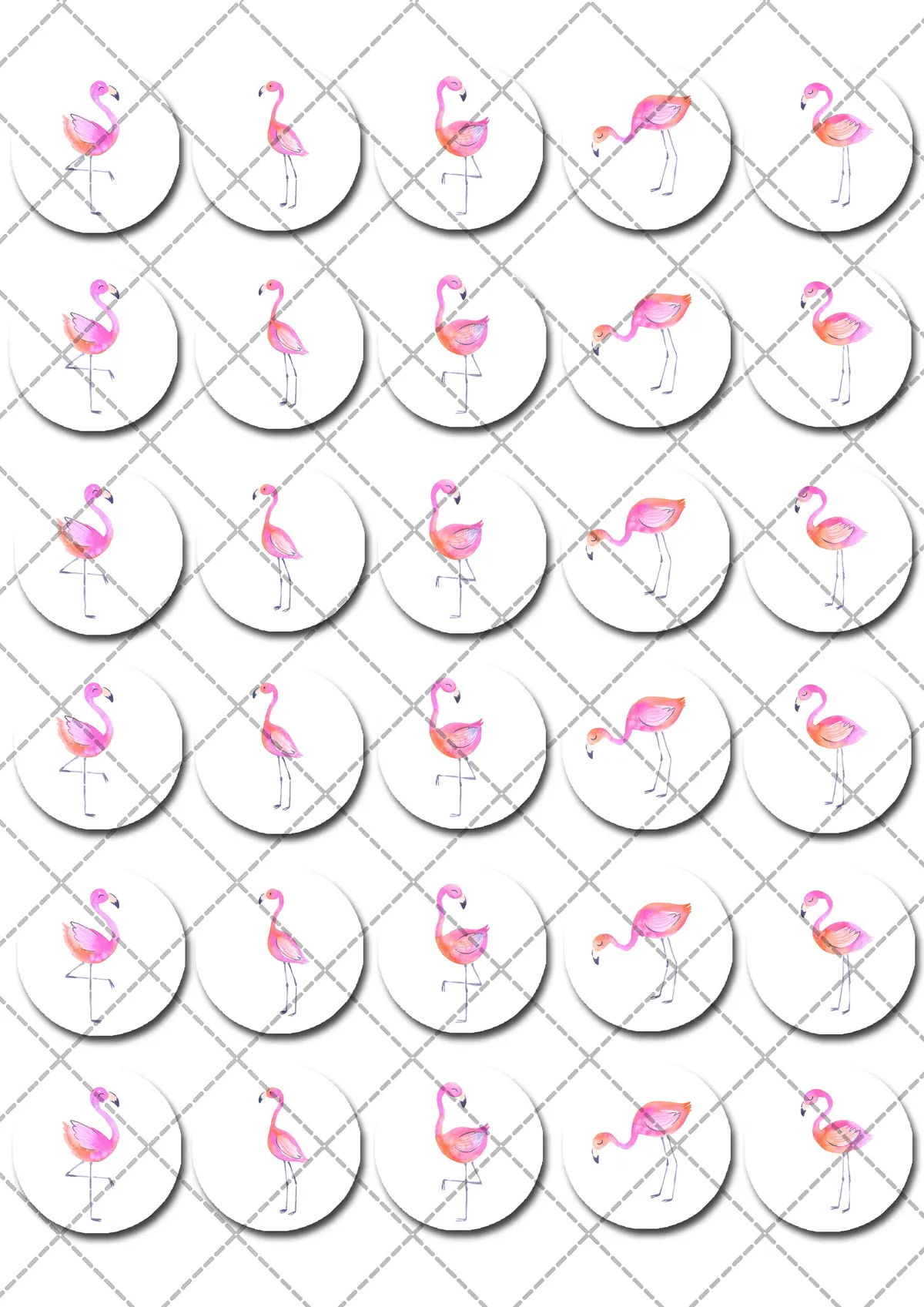 Flamingo Bird Pre-Cut Mini Edible Cupcake Or Cookie Toppers 2