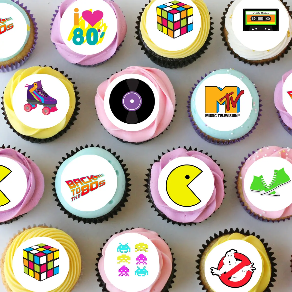 Eighties Themed Pre-Cut Mini Edible Cupcake Or Cookie Toppers 1