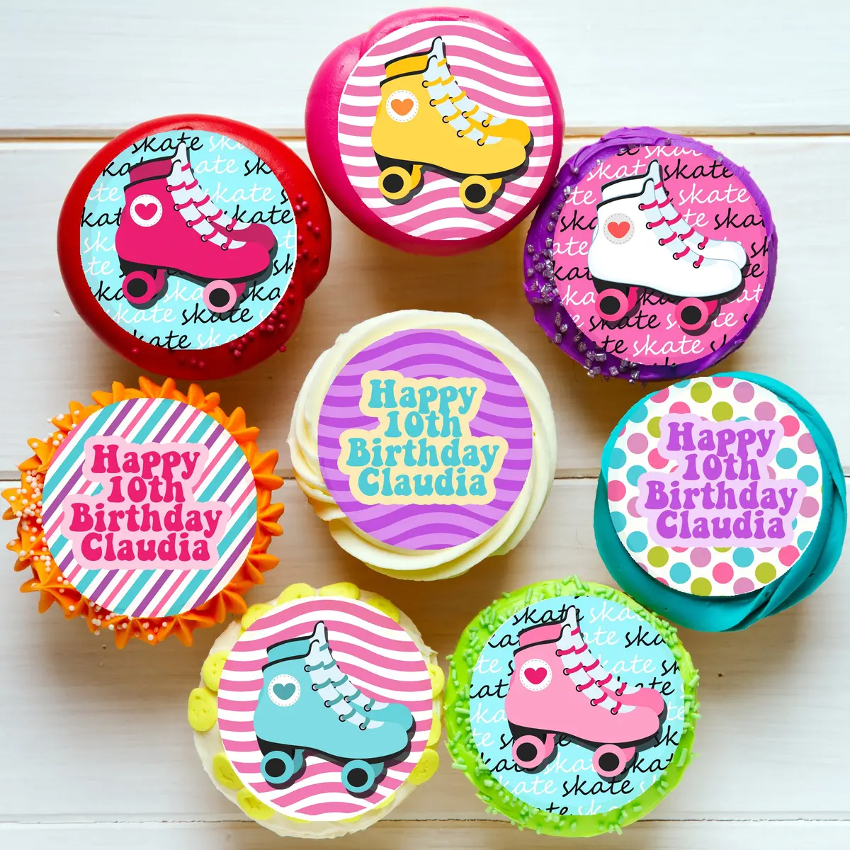 Rollerskating Retro Pre-Cut Edible Cupcake Or Cookie Toppers 1
