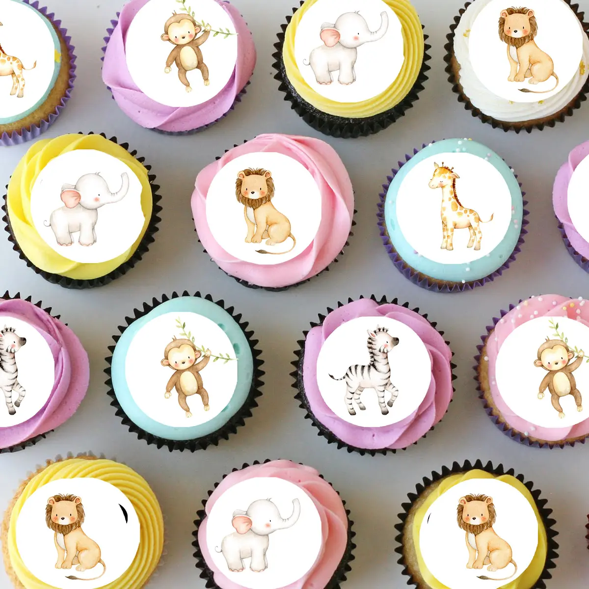 Jungle Animal Safari Pre-Cut Mini Edible Cupcake Or Cookie Toppers 1
