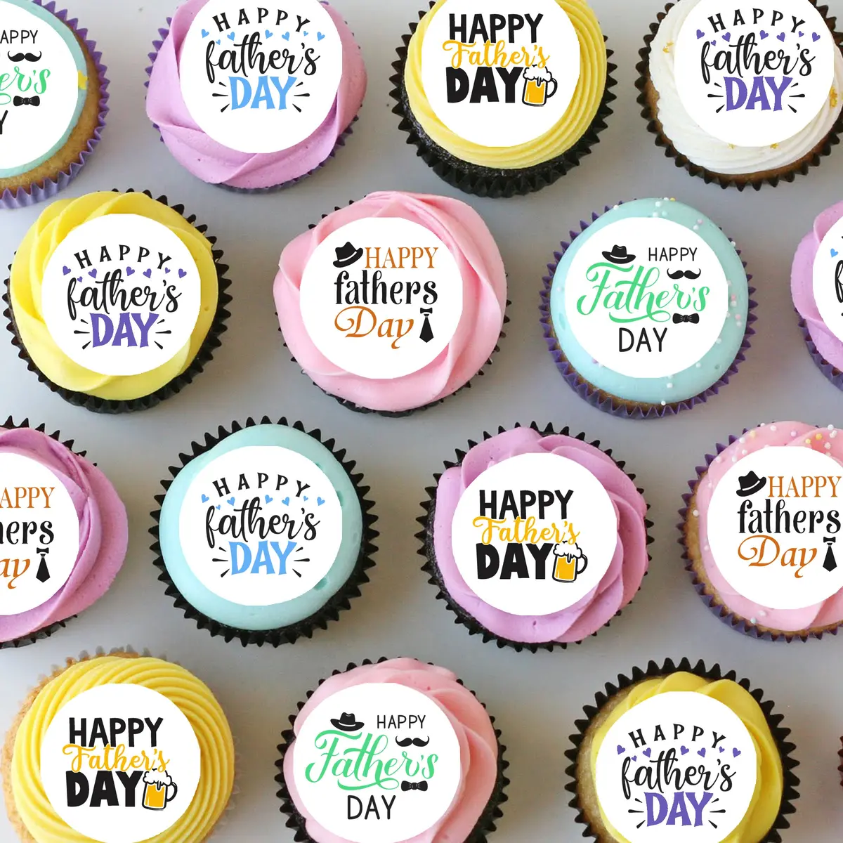 Happy Fathers Day Pre-Cut Mini Edible Cupcake Or Cookie Toppers 1