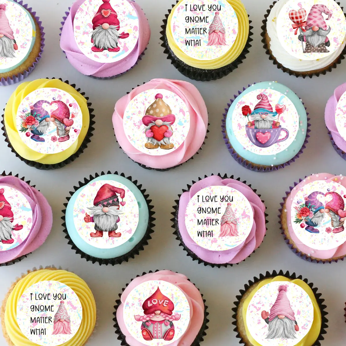 I Love You Gnome Matter What Pre-Cut Mini Edible Cupcake Or Cookie Toppers 1