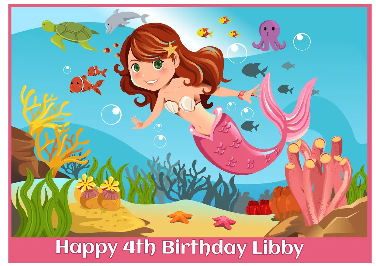 Mermaid Under The Sea Rectangle Edible Cake Topper 2