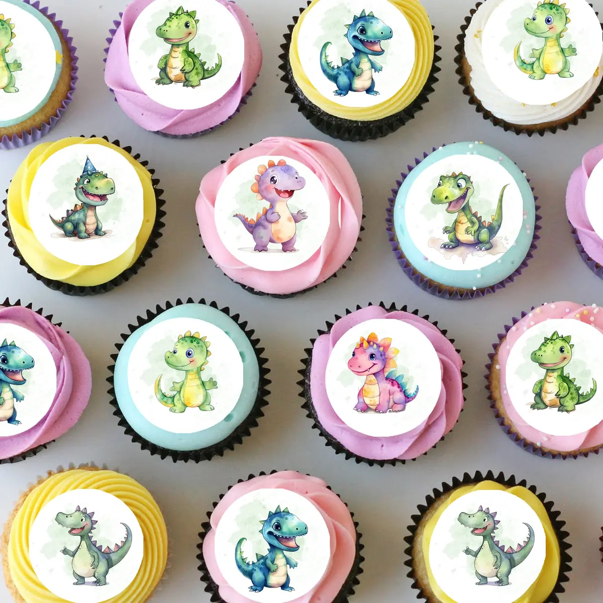Cute Dinosaurs Pre-Cut Mini Edible Cupcake Or Cookie Toppers 1