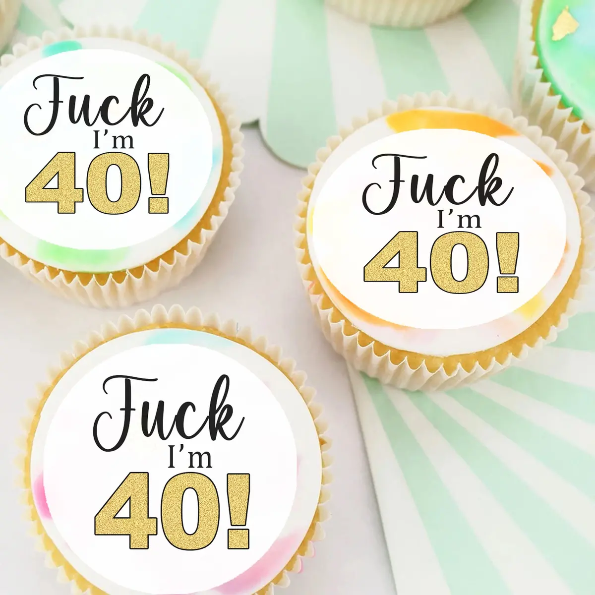 F*Ck I'm 40 Forty Birthday Pre-Cut Edible Cupcake Or Cookie Toppers 1