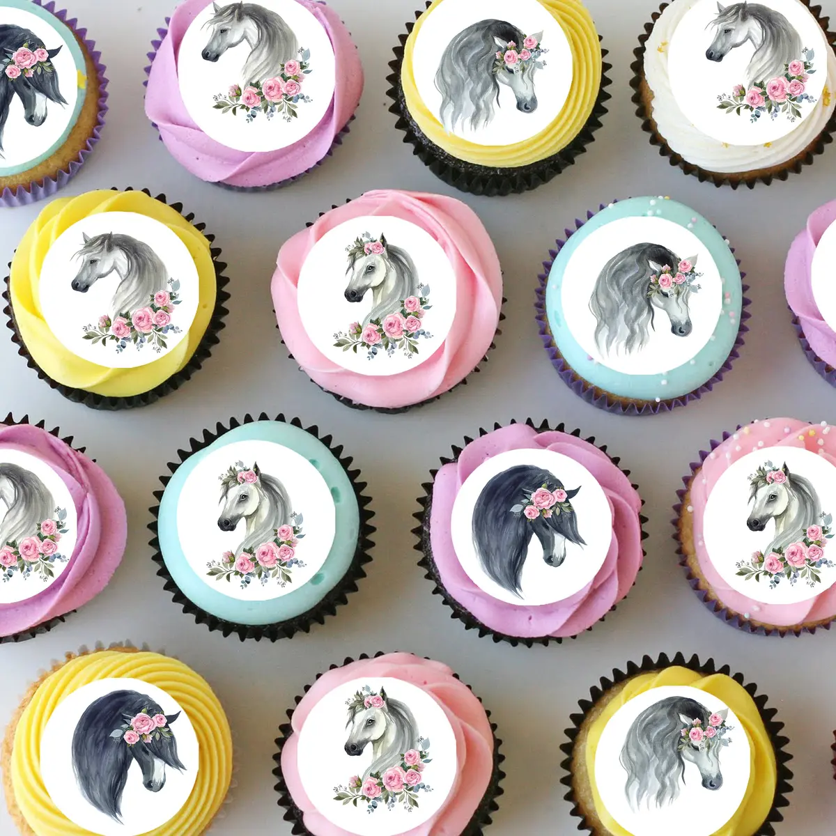 Floral Horse Pre-Cut Mini Edible Cupcake Or Cookie Toppers 1