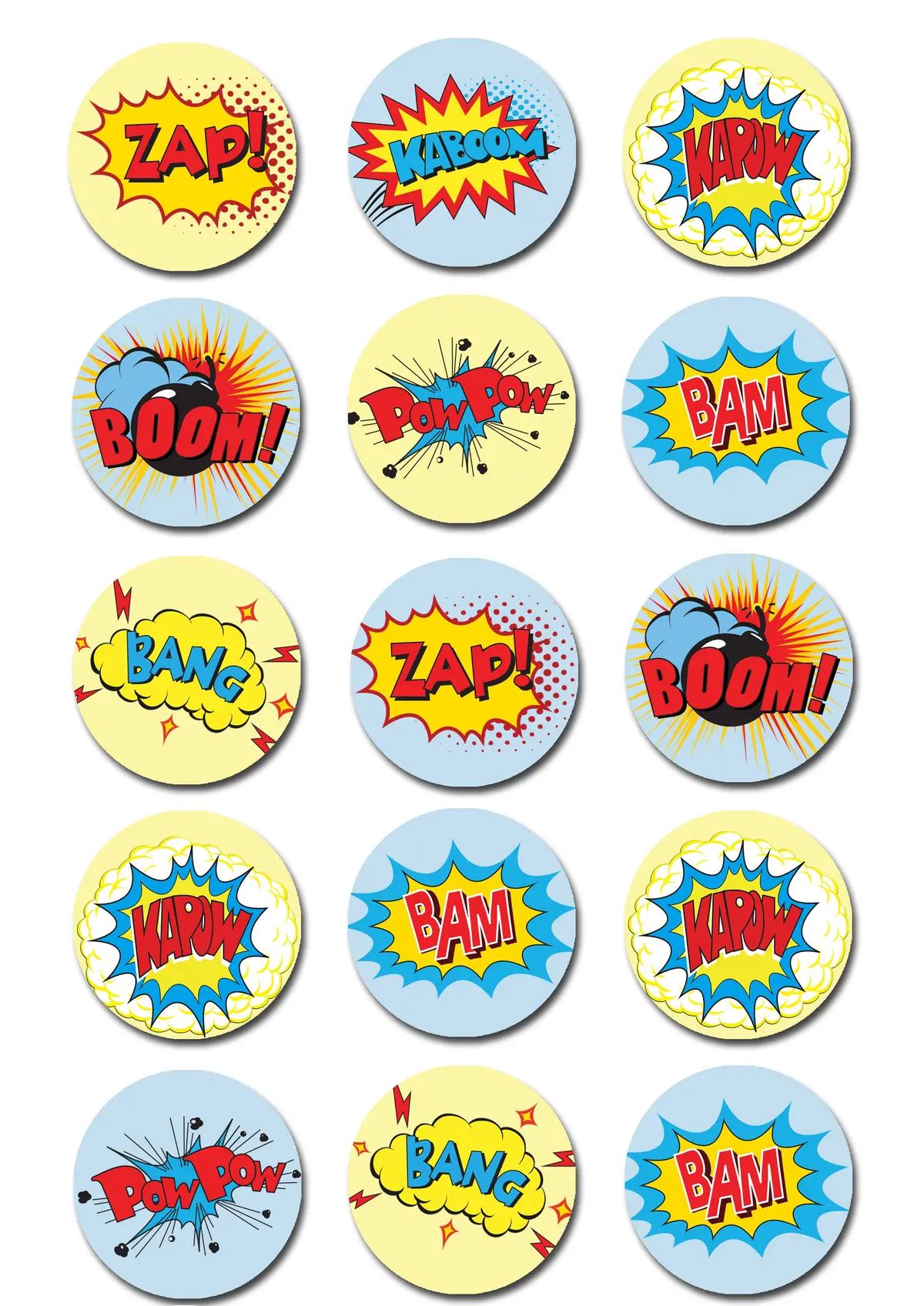 Superhero Burst Words Edible Cupcake Toppers 2