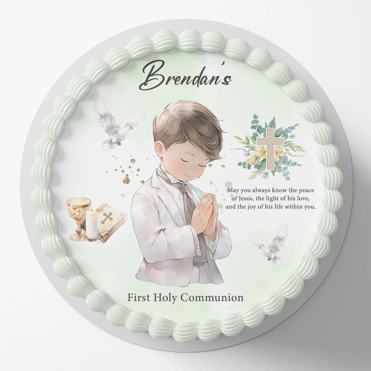 First Holy Communion Pre-Cut Round Edible Cake Topper 1