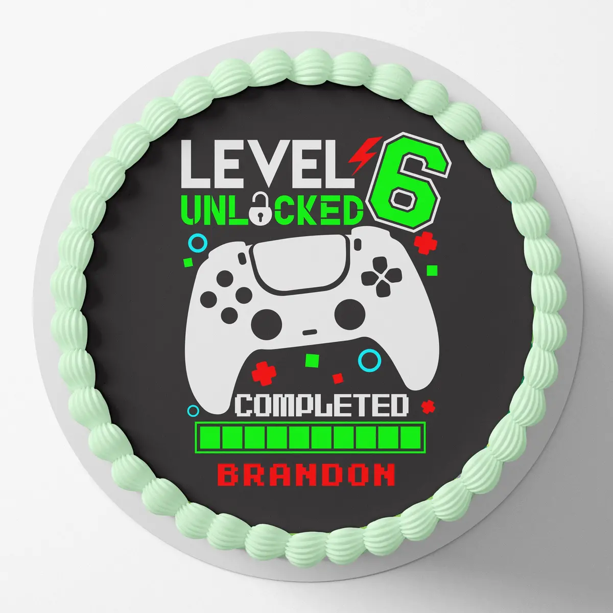 Level 6 Unlocked Gaming Pre-Cut Round Edible Cake Topper 1