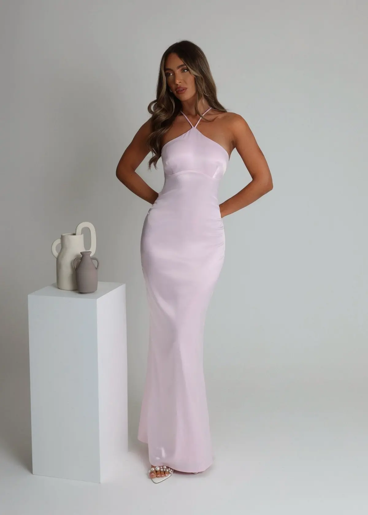 Eternal Shine Satin Maxi Dress - Baby Pink 1