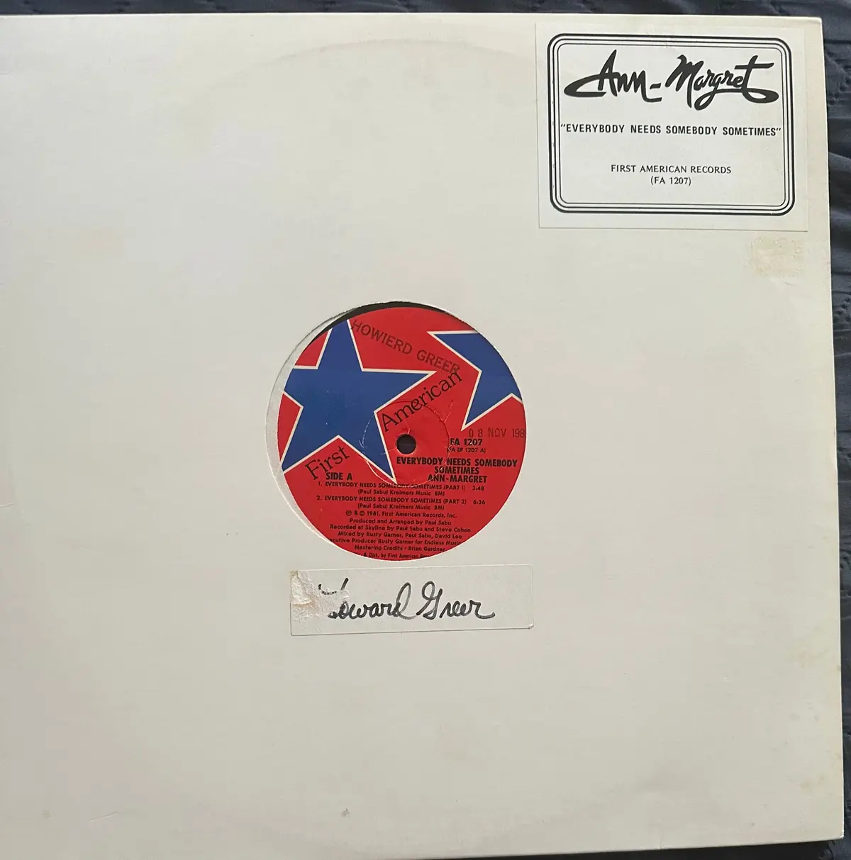 Ann-Margret 12” Single Everybody Needs Somebody Sometimes 1981 - Used 1