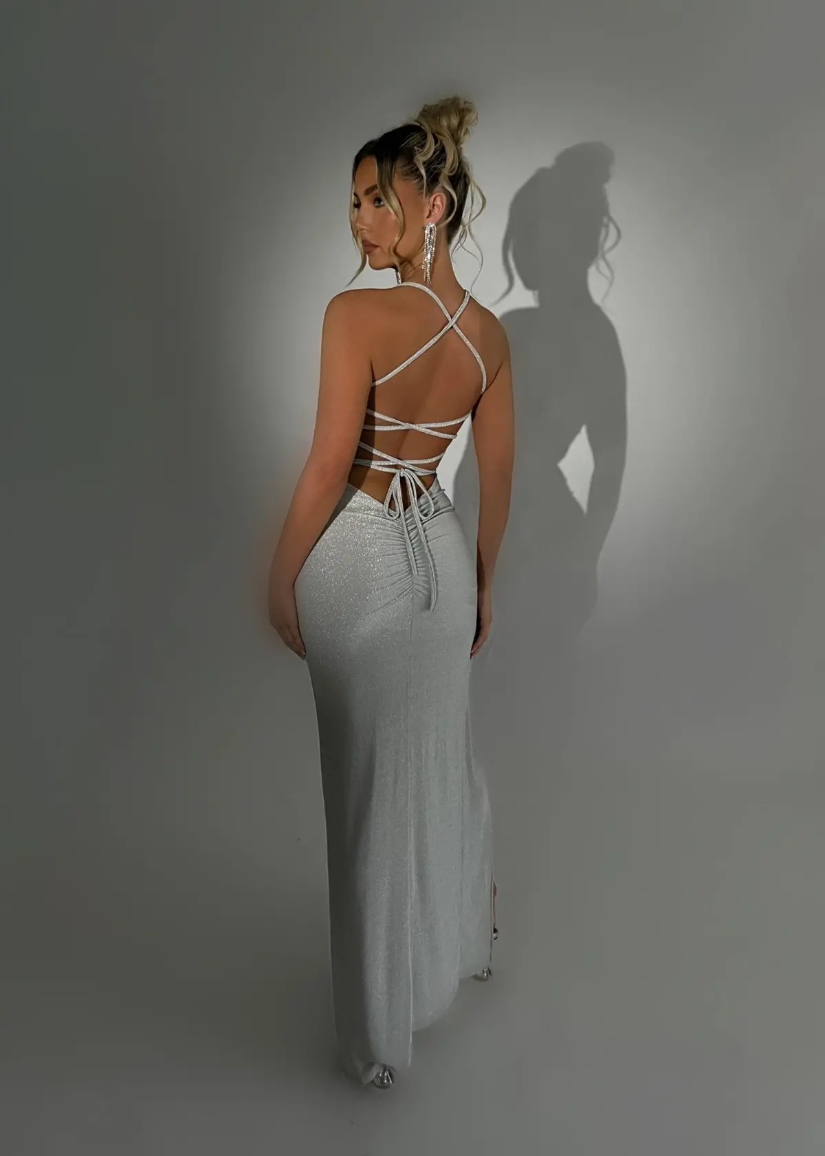 Just Tonight Lurex Maxi Dress - Silver 1