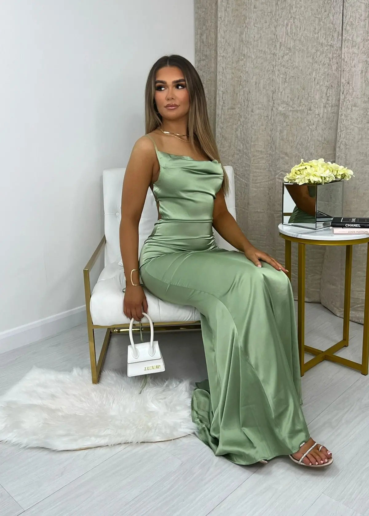 Tiana Satin Split Gown - Mint 1