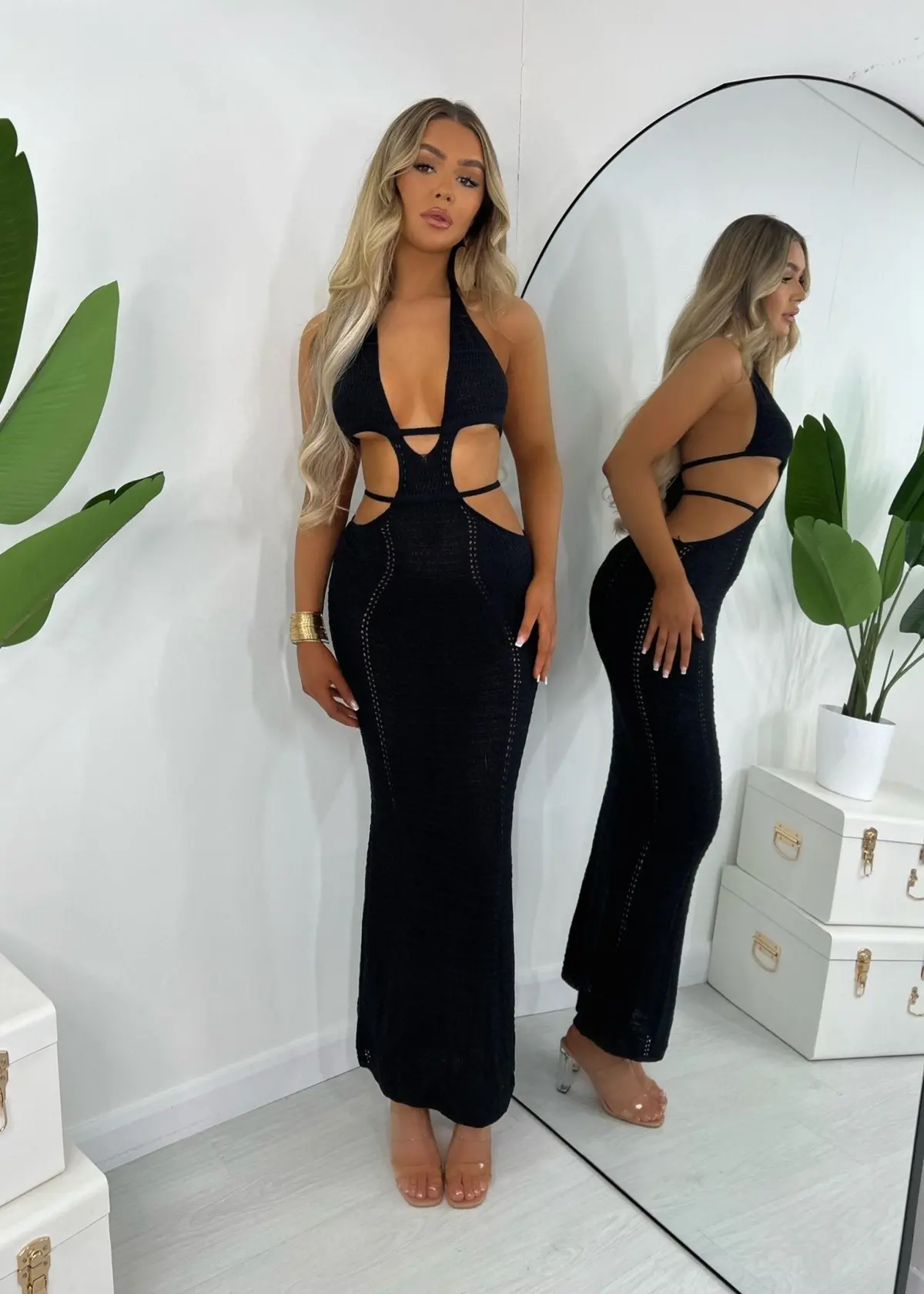 Bali Palms Crochet Maxi Dress - Black 1