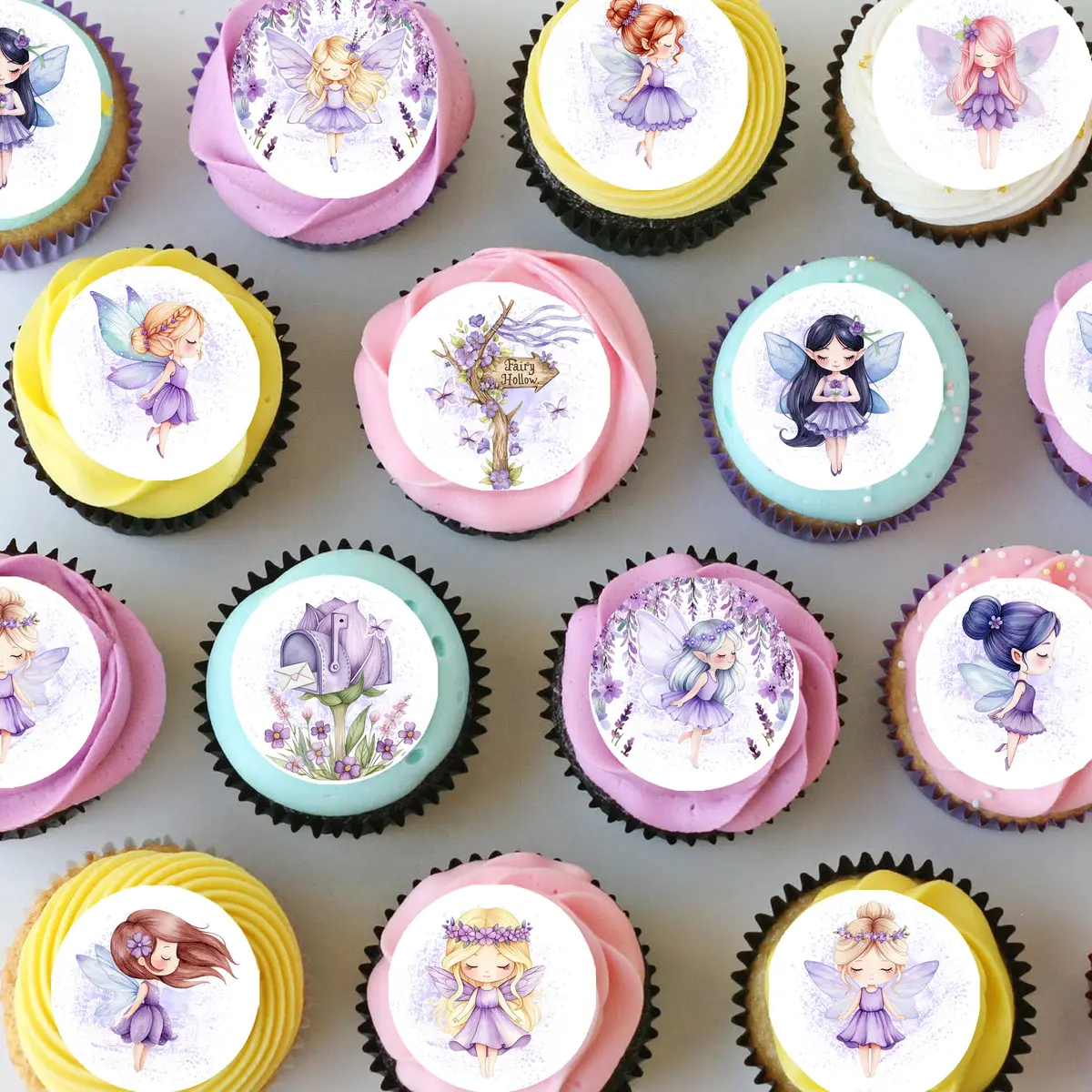 Purple Fairies Pre-Cut Mini Edible Icing Cupcake Or Cookie Toppers 1