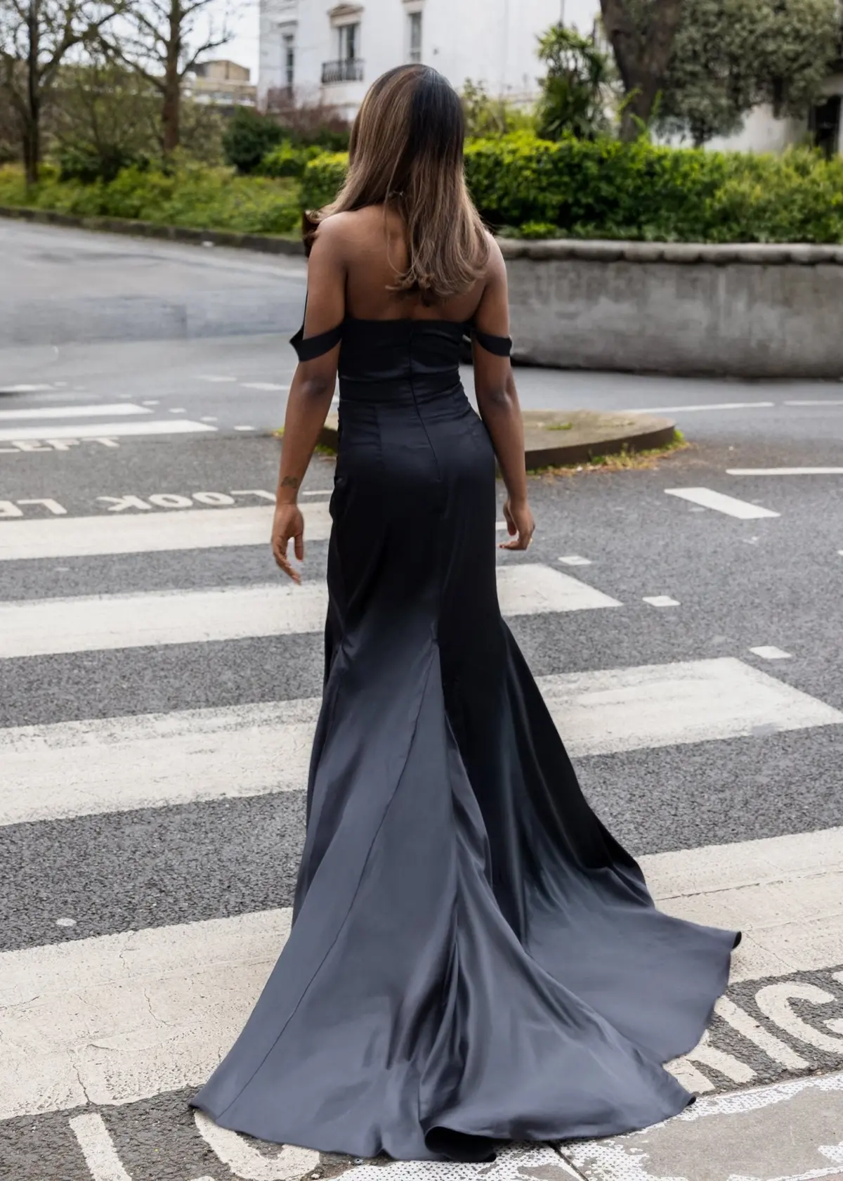 Paloma Satin Split Gown - Black 5