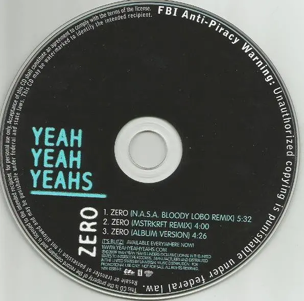 Yeah Yeah Yeahs - Zero (Remixes) Promo Cd Single - Used 1