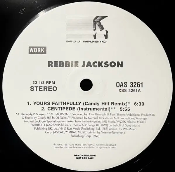 Rebbie Jackson - Yours Faithfully / Centipede (Promo) 12" Single  Lp Vinyl - Used D 1
