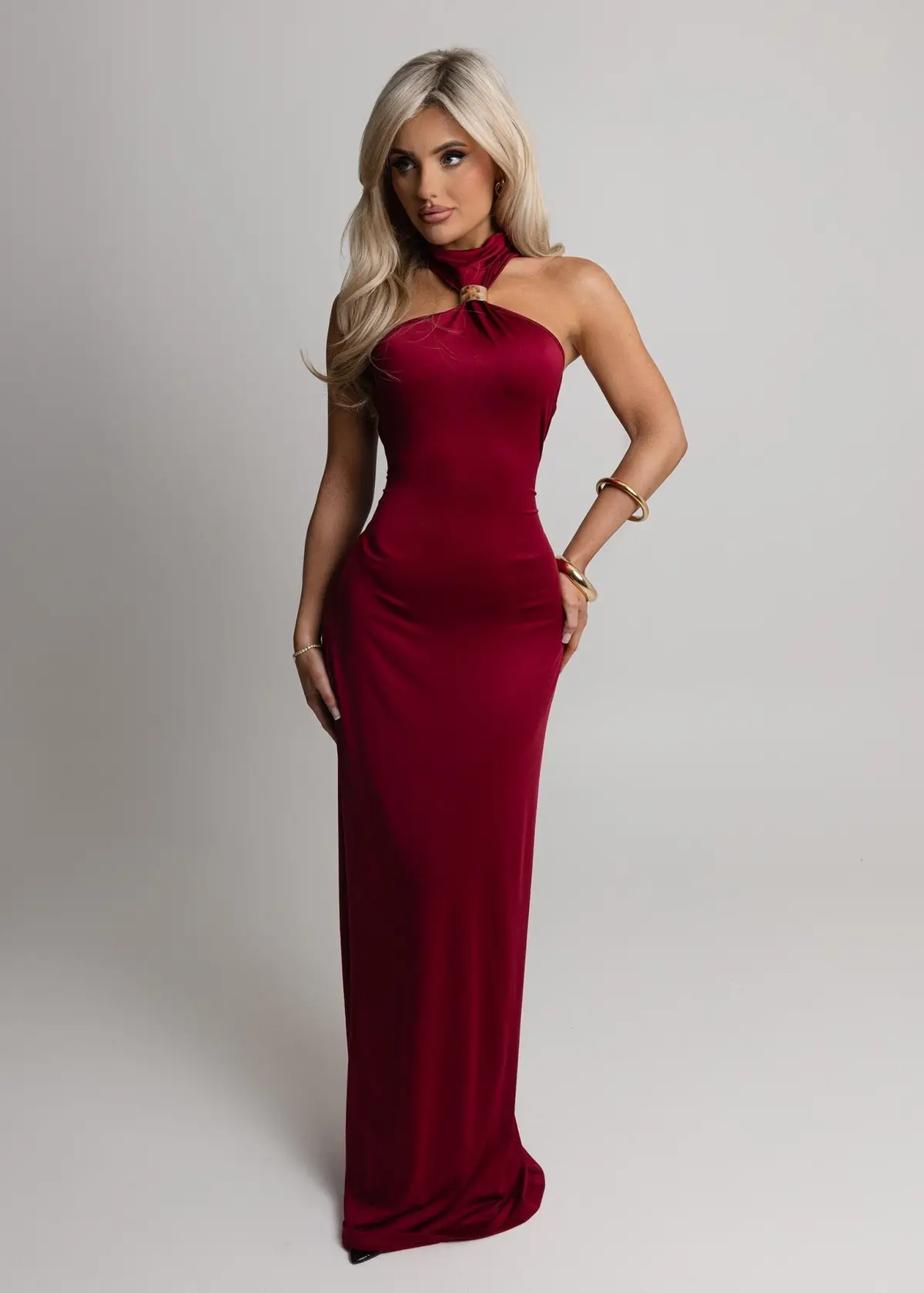 Romance Me Halterneck Maxi - Wine 1