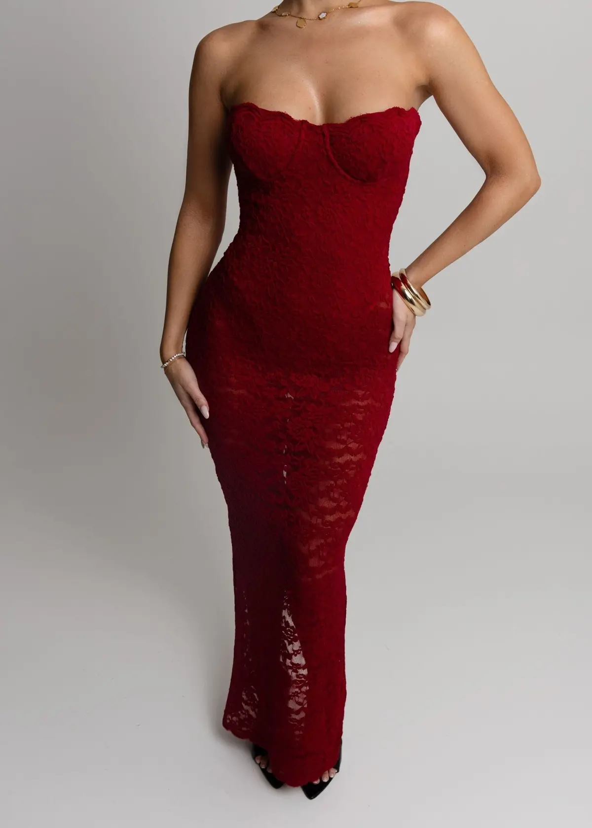 Rumour Has It Lace Maxi Dress - Wine 3