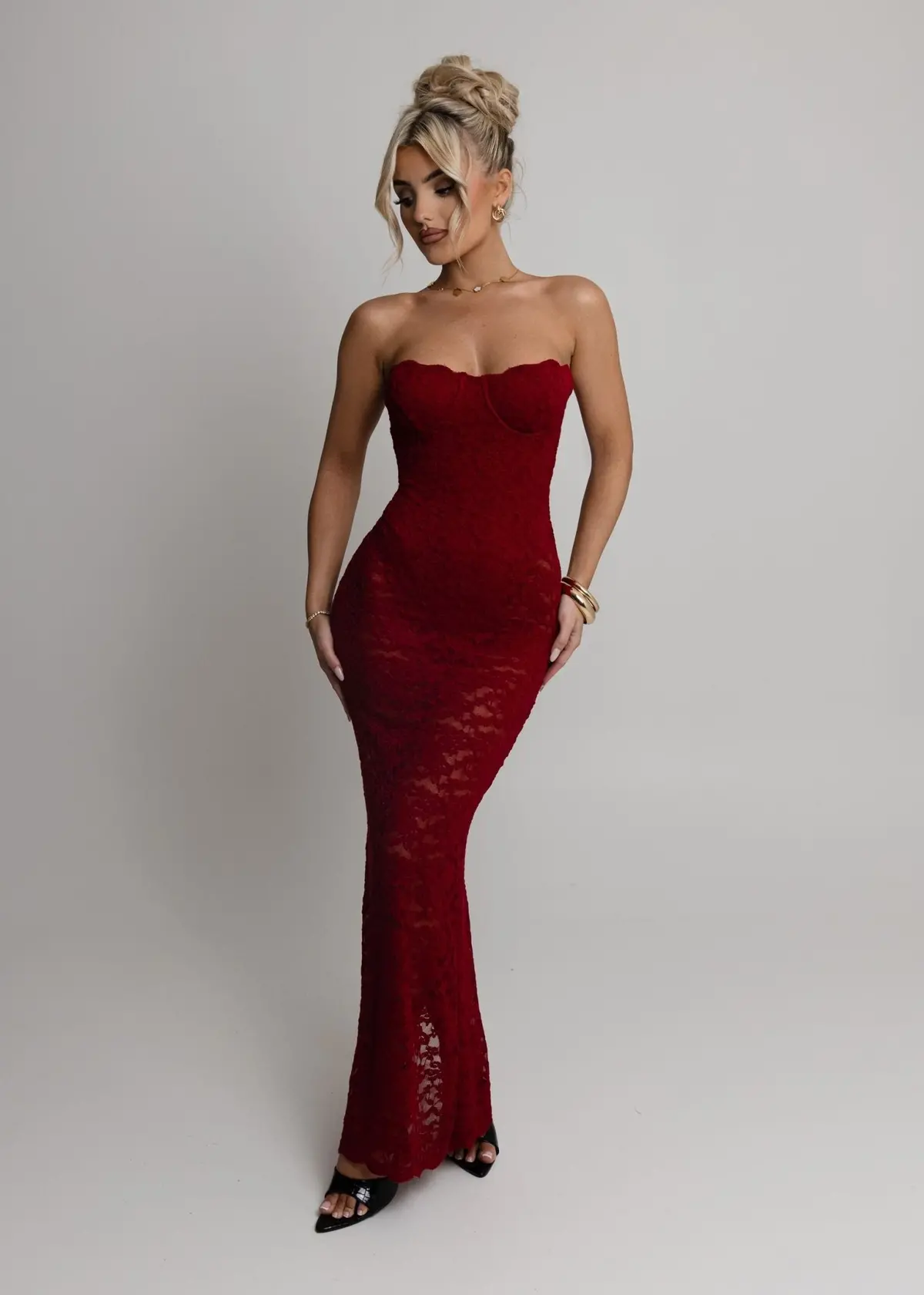 Rumour Has It Lace Maxi Dress - Wine 1