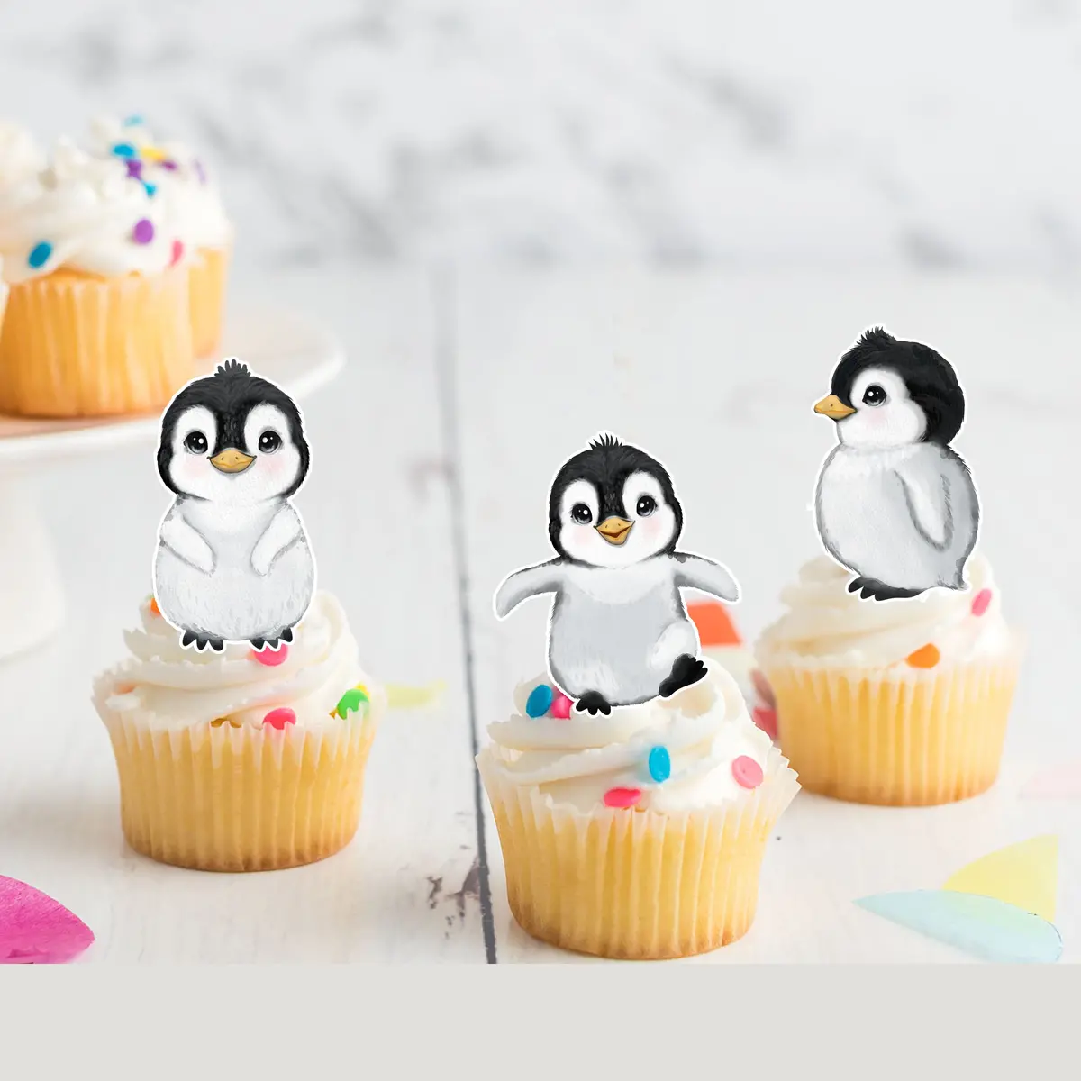 Penguin Pre-Cut Edible Stand-Up Wafer Card Cupcake Toppers 1