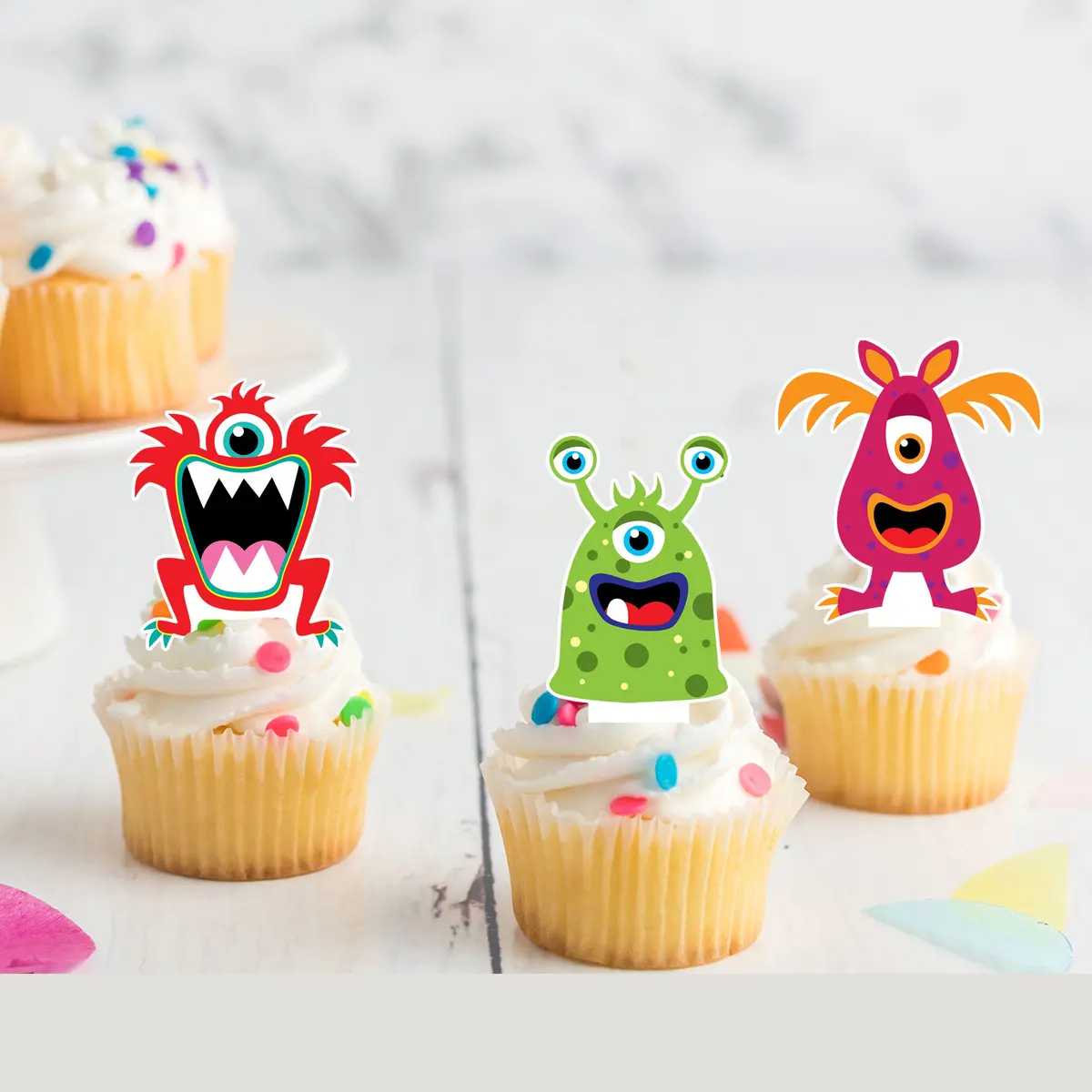Monsters Pre-Cut Edible Stand-Up Wafer Card Cupcake Toppers 1