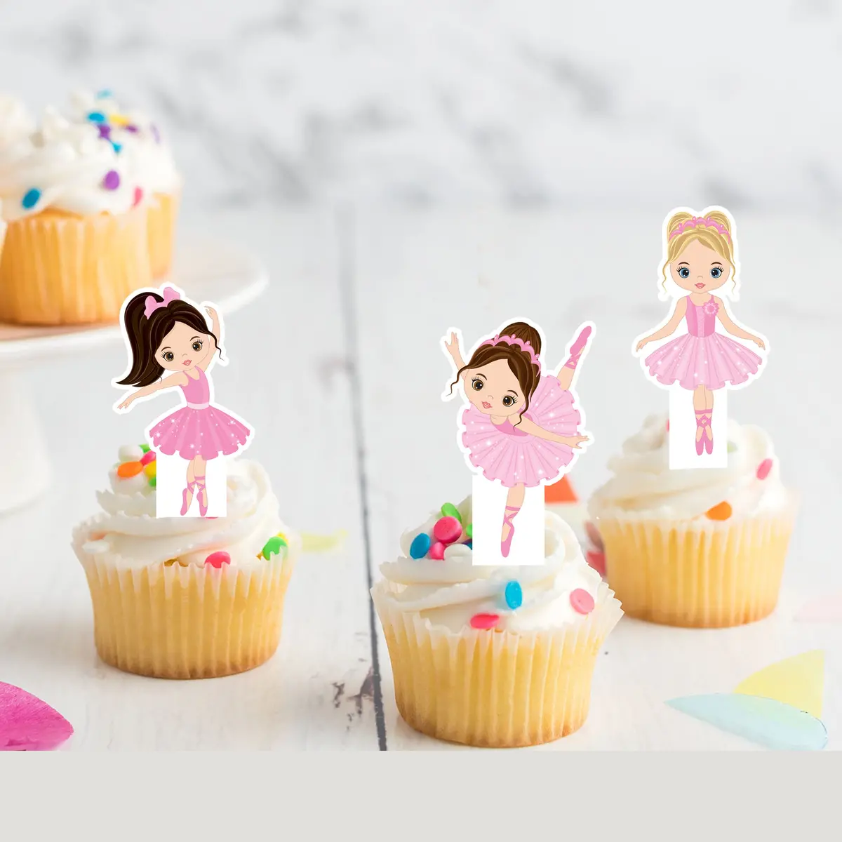Ballerina Dance Pre-Cut Edible Stand-Up Wafer Card Cupcake Toppers 1