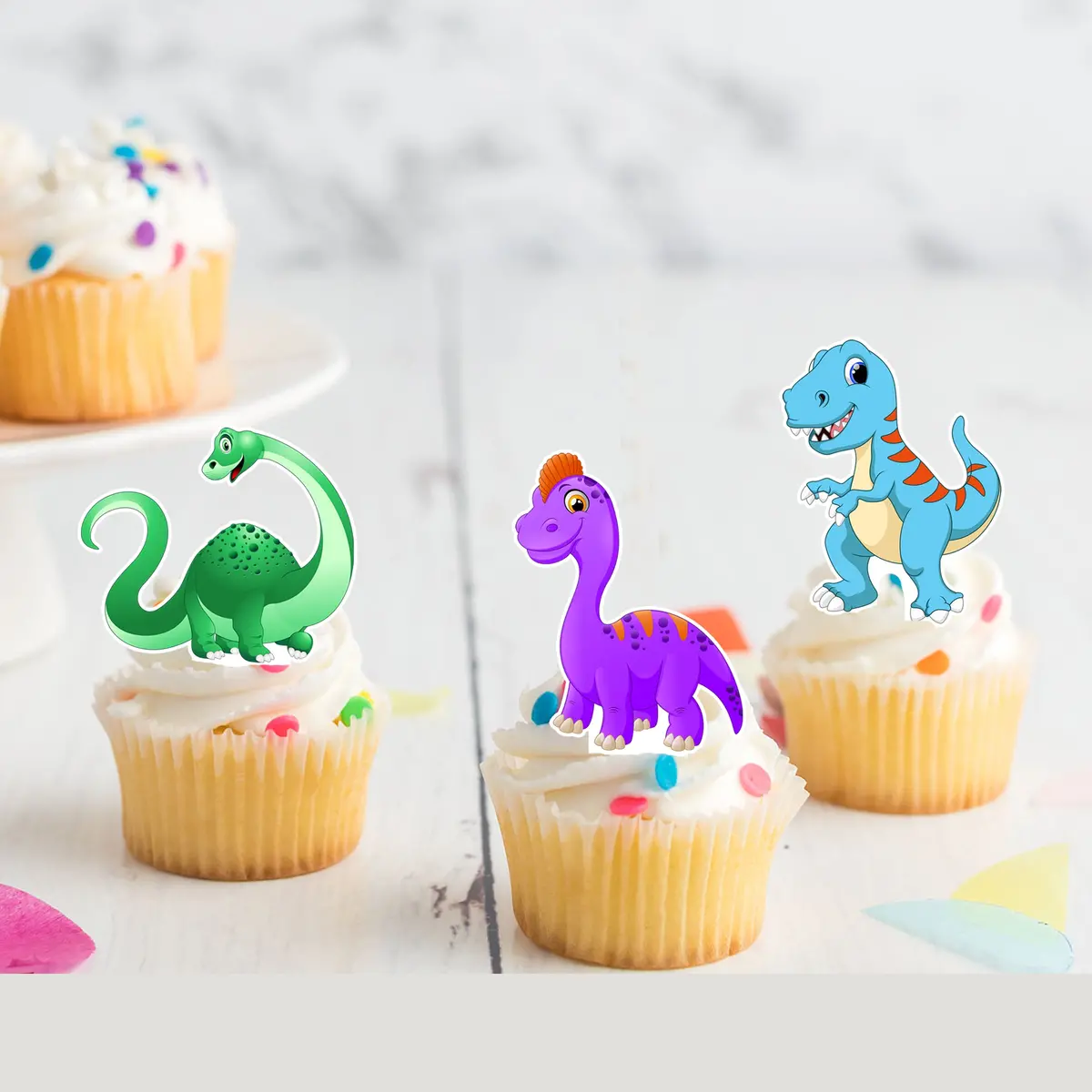 Dinosaur Pre-Cut Edible Stand Up Wafer Card Cupcake Toppers 1