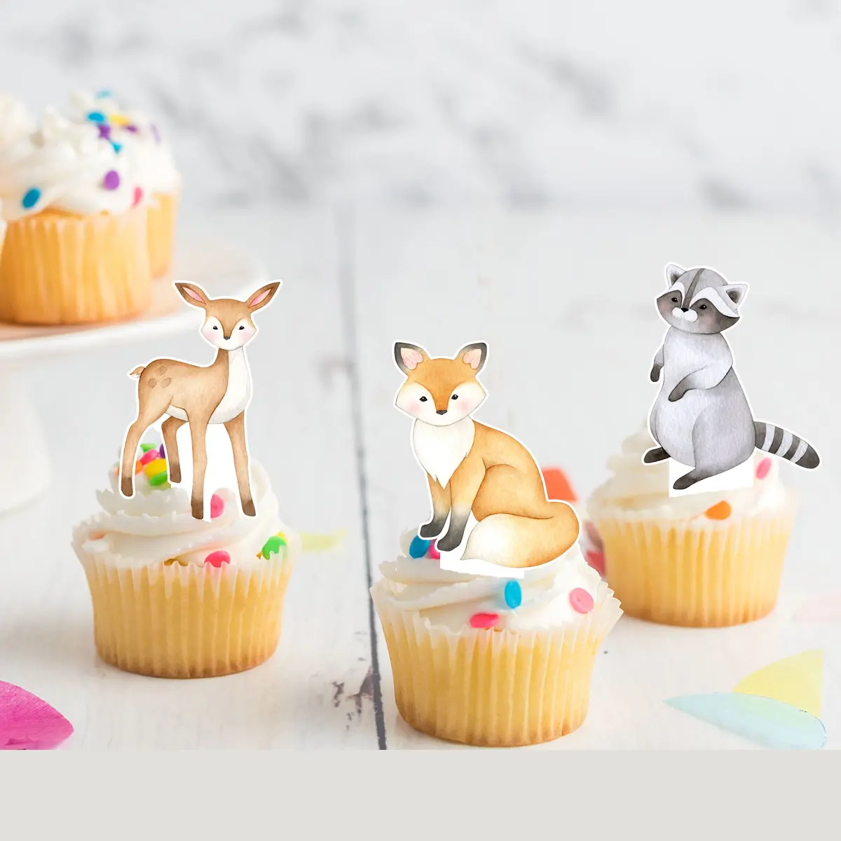 Woodland Animals Pre-Cut Edible Stand-Up Wafer Card Cupcake Toppers 1