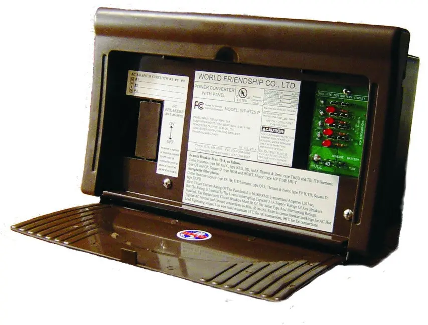Wf-8725E Wfco/Arterra Converter/Charger W/ Distribution Center For 220V Ac Service - 25 Amp Dc Output W/ 4 Circuits 1